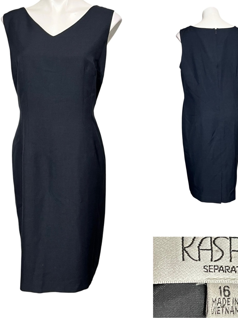 Kasper dress sz 16 charcoal gray V-Neck Sheath knee length office church career